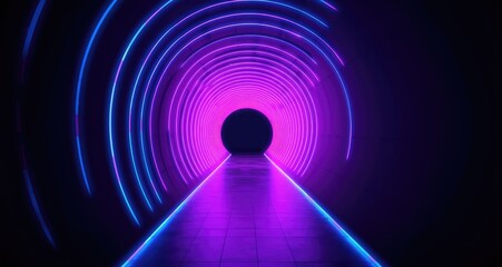 Fototapeta premium Futuristic colorful cyberpunk glowing light through the tunnel background. Generative AI