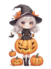 Cute Girl Halloween Watercolor Clipart