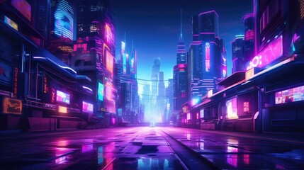 Fototapeta premium Night futuristics city street background. Generative AI