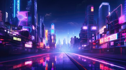 Fototapeta na wymiar Night futuristics city street background. Generative AI