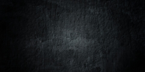 Obraz na płótnie Canvas Black stone wall texture grunge rock surface. dark gray background backdrop. wide panoramic banner. old wall stone for dark black distressed grunge background wallpaper rough concrete wall.