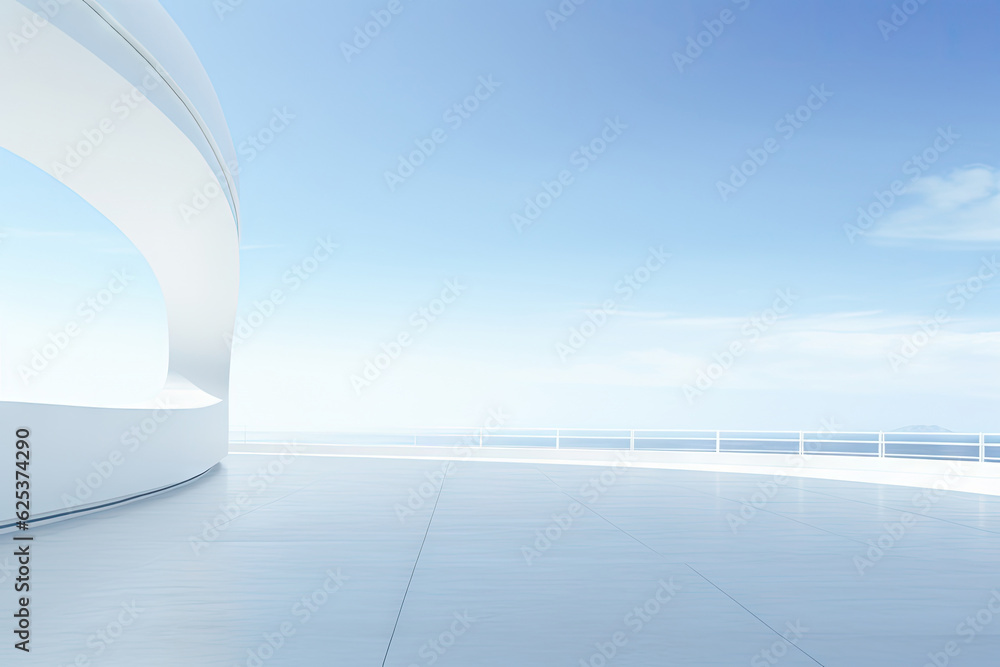 Wall mural white minimal architecture building background empty wide space for mock up, concrete floor car park
