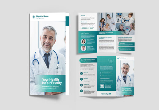 Medical Hospital Healthcare Trifold Brochure Leaflet Layout