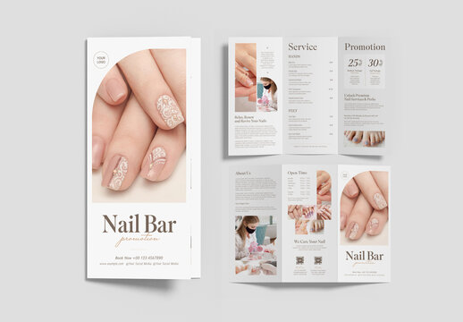 Nail Bar Beauty Salon Trifold Brochure Leaflet Layout
