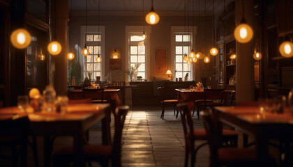 Fototapeta na wymiar Luxury dining room inside modern bar with elegant lighting equipment generated by AI
