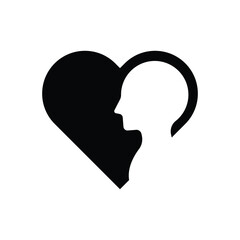 Human head with love icon design. Empathy, Sympathy, Passion Feeling Silhouette. Heart Shape and Human Head Pictogram. 