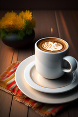 a cup of coffee sitting on top of a saucer, cappuccino, cozy cafe background, cup of coffee, celebration of coffee products, ko-fi, steaming coffee, hot coffee, 
