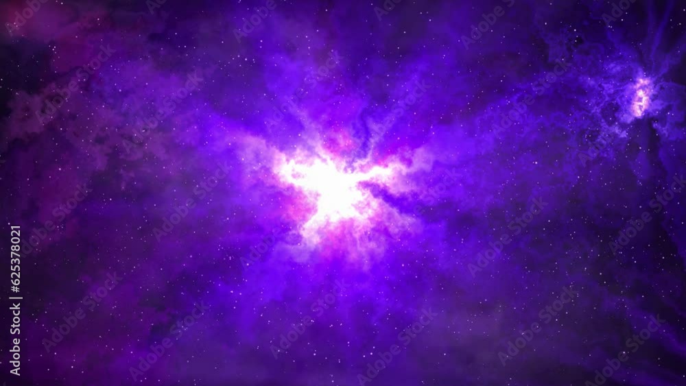 Wall mural 4k 3d animation of flying through glowing nebulae and stars space travel through a cluster of stars 