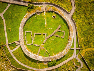 Aerial view of ancient Caherconnell Stone Fort circle