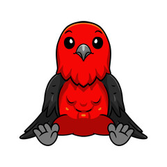 Cute scarlet tanager bird cartoon