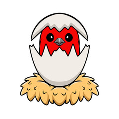 Cute scarlet tanager bird cartoon inside from egg