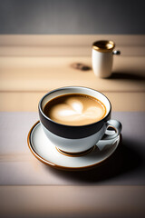 a cup of coffee sitting on top of a saucer, cappuccino, coffee cups, celebration of coffee products, cup of coffee, coffee cup, ko-fi, highly detailed vfx espresso, coffee, “ golden cup, 