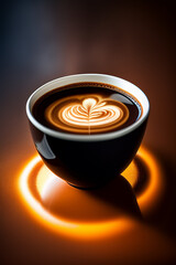 a cup of coffee sitting on top of a table, highly detailed vfx espresso, cappuccino, steaming coffee, hot coffee, cup of coffee, coffee art, coffee, coffee and stars background, latte art,