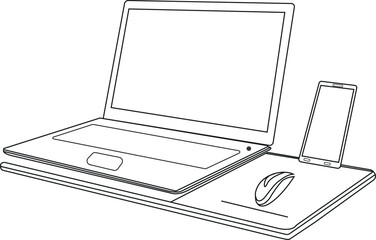 
Sketchy desktop with a laptop computer.