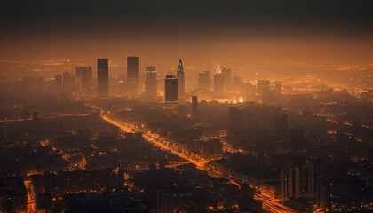 Beijing Glowing Skyscrapers Illuminate the Modern Urban Skyline at Dusk generated by AI