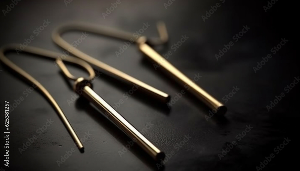 Poster shiny metallic work tools in a row on yellow background generated by ai