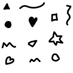 abstract Black doodle lines seamless background with hearts dots stripes