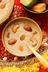 Rice Kheer Indian Sweet Payesh. Kerala Onam Payasam Palada Phirni dessert Mumbai India. Mithai...