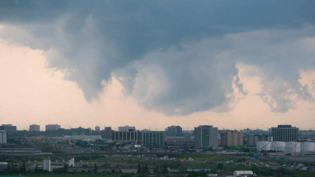 Gustnado Cloud Wall Travels Over Mississauga and Toronto City Highway, Skyline during Daylight