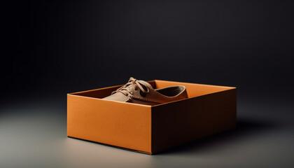 Modern luxury shoe box with shiny leather pair inside generated by AI - obrazy, fototapety, plakaty