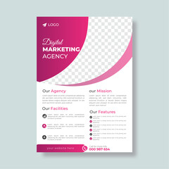 Modern corporate flyer A4 vector template for digital marketing agency, suitable for business poster layout, corporate banners, and leaflets, cover page, perfect for creative professional business.