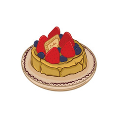 Pancake with strawberries, blueberries and strawberries. Vector illustration.