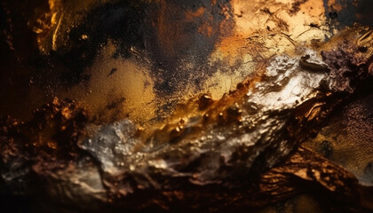 Shiny gold rock reflects vibrant nature wet abstract beauty generated by AI
