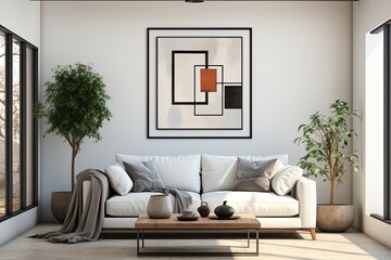 Interior of modern living room with white sofa 