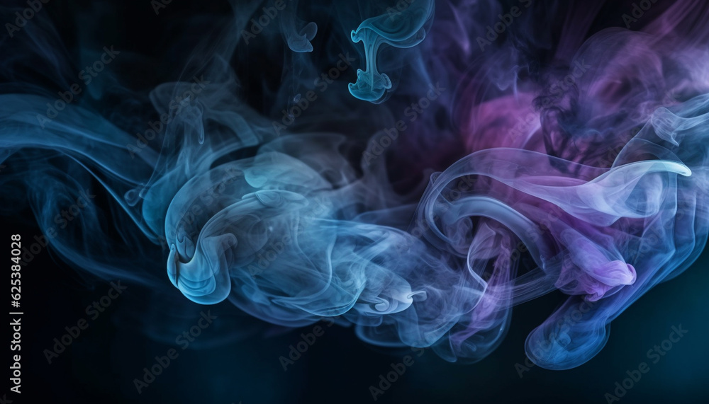 Poster abstract smoke physical structure curves in blue smooth pattern flowing motion generated by ai