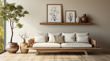 Fototapeta na wymiar Modern luxury spacious penthouse living room interior design with comfortable sofa, coffee table