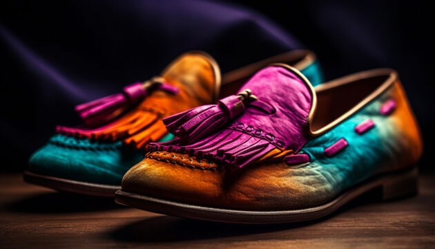 Modern men sports shoe collection in multi colored leather and textile generated by AI