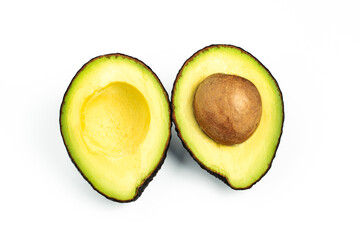 Avocado cut in half isolate on white background.