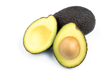 Avocado cut in half isolate on white background.