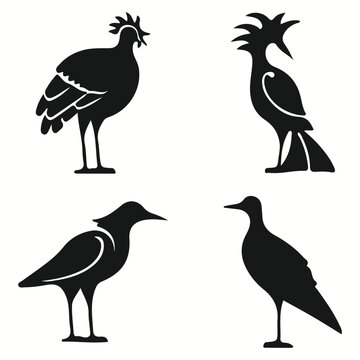 Balinese silhouettes and icons. Black flat color simple elegant Balinese animal vector and illustration. Set of silhouettes of birds.