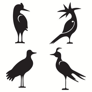 Balinese silhouettes and icons. Black flat color simple elegant Balinese animal vector and illustration. Silhouettes of birds.