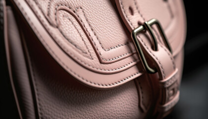 Leather bag handle, zipper fastening, metal buckle, elegant label stitching generated by AI