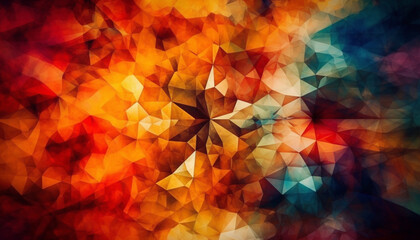 Geometric shapes in vibrant colors create a futuristic wallpaper design generated by AI