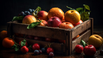 Rustic crate of juicy organic citrus fruit for healthy eating generated by AI