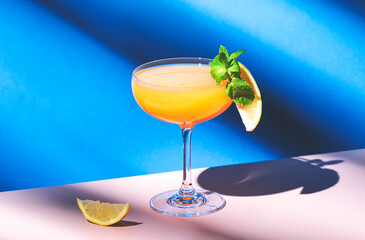 Paddington alcoholic cocktail drink with rum, yellow liquor, grapefruit and lemon juice, marmalade...