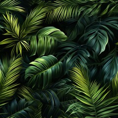 Jungle exotic composition tropical leaves pattern vintage green with palm