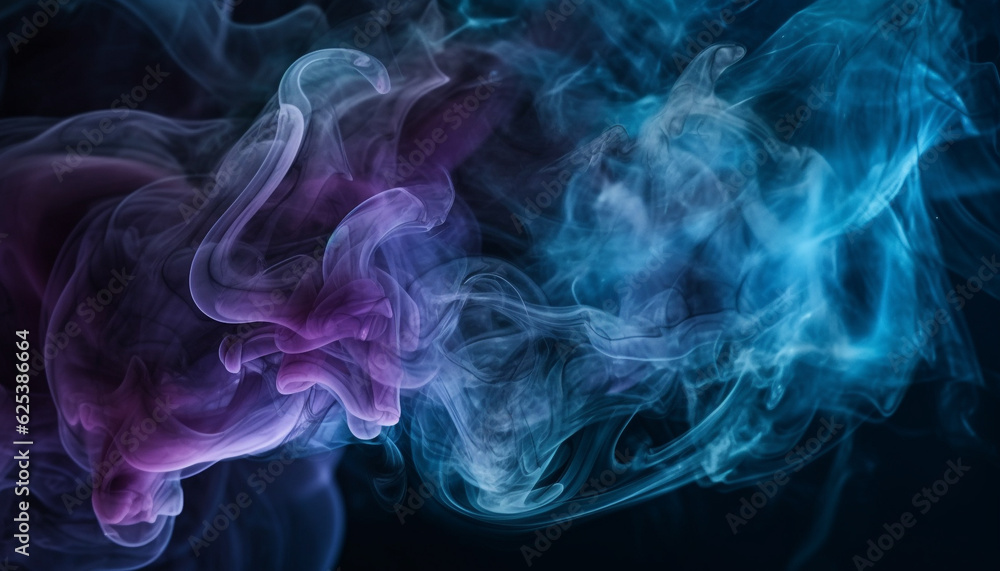 Poster abstract blue backdrop with smooth curves and flowing waves of smoke generated by ai