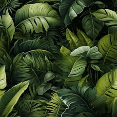 Jungle exotic composition tropical leaves pattern vintage green with palm