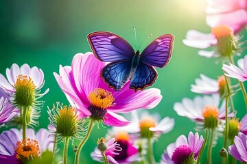 pink flowers and butterflies generated by AI tool