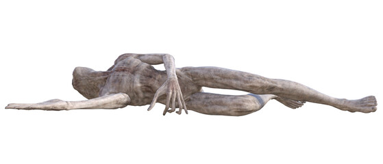 Grey alien on transparent background, 3d render