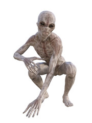 Grey alien on transparent background, 3d render