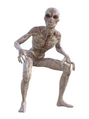 Grey alien on transparent background, 3d render