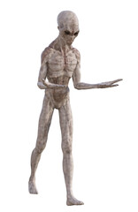 Grey alien on transparent background, 3d render