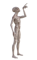 Grey alien on transparent background, 3d render