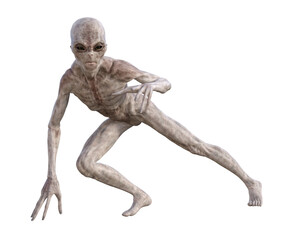 Grey alien on transparent background, 3d render