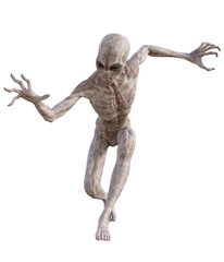 Grey alien on transparent background, 3d render